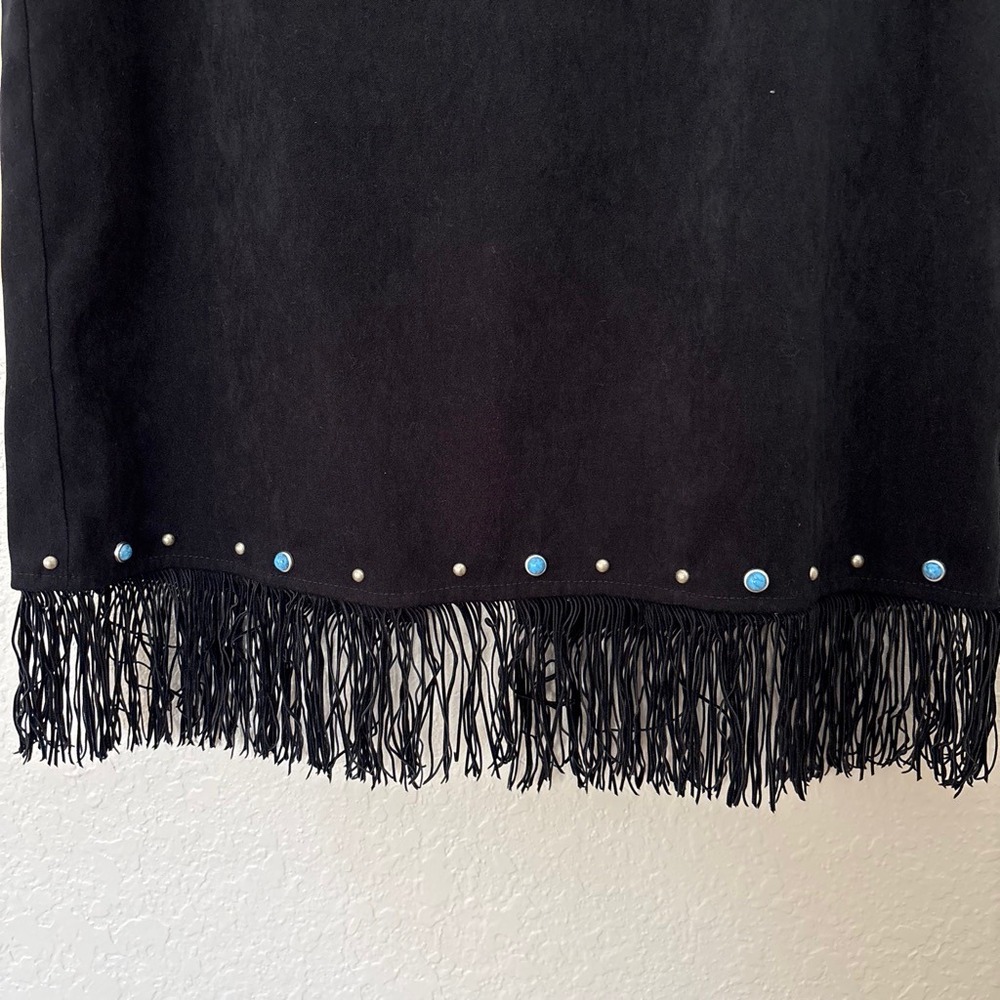 VTG New Frontier Black faux suede fringe maxi skirt - Picture 3 of 8
